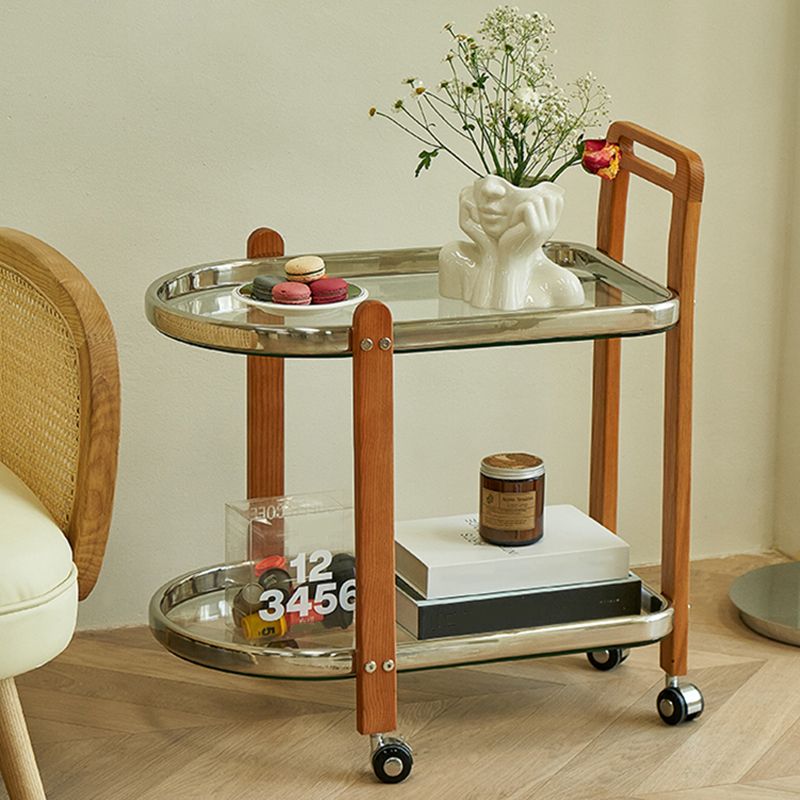 Contemporary Glass Top End Slide Table Geometric 4 Legs Side Table