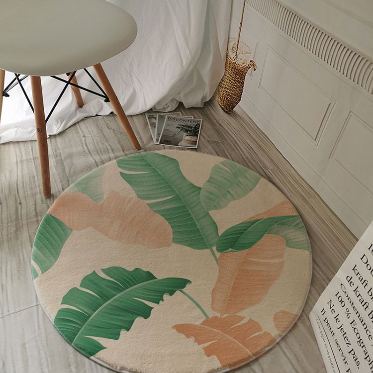 Green Tone Palm Leaves Pattern Rug Polyester Antique Carpet Stain Resistant Rug for Living Room