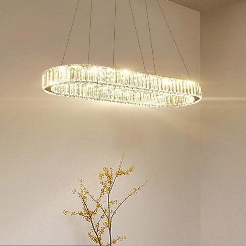 Chrome Oval Hanging Light Fixture Modernism Chrome 27.5"/35.5" Wide LED Chandelier Pendant Light