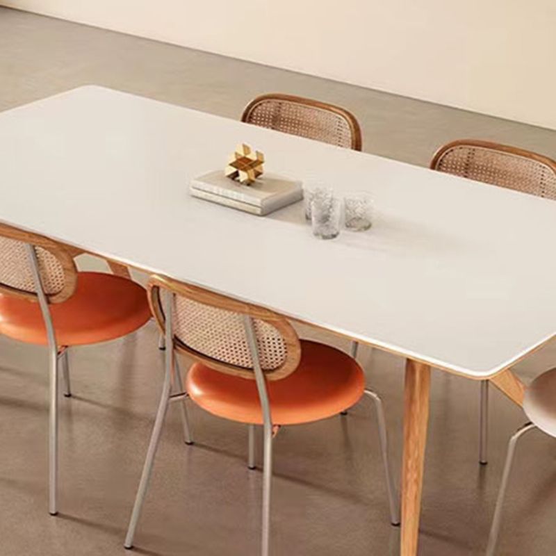Industrial Dinner Table Rectangle Stone Dining Site Table in White