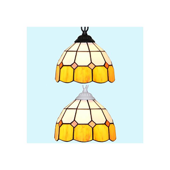 1 Head Bowl Suspension Lamp Tiffany-Style Black/White Hand Cut Glass Ceiling Pendant Light