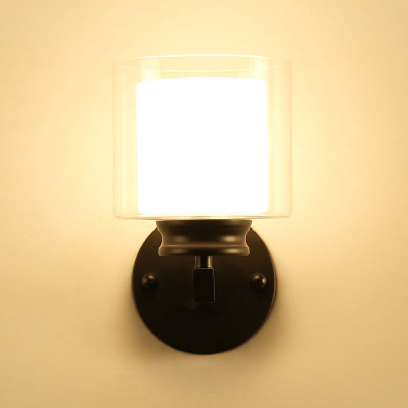 Modern Style Cylinder Shade Wall Light Glass 1 Light Sconces for Bedroom