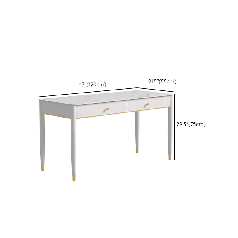 Rectangular Shaped Home Working Table Stone Writing Desk in White