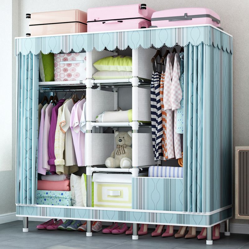 Contemporary Home Wardrobe Armoire Steel Frame Wardrobe with Shelves