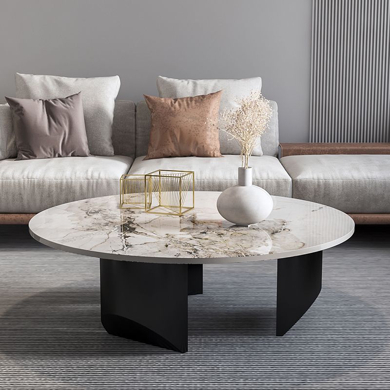 Modern Coffee Table Slate Round Nesting Coffee Table Set with Black Legs