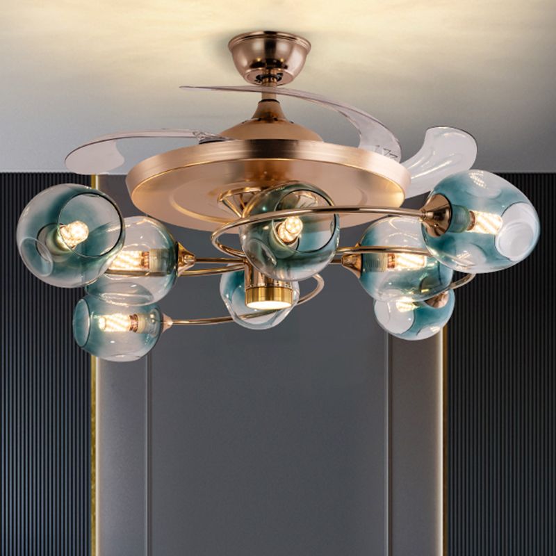 3 lame in vetro di vetro con tazza di vetro Light Vintage Vintage 8-Bulb REMOTE Semi-flush Light
