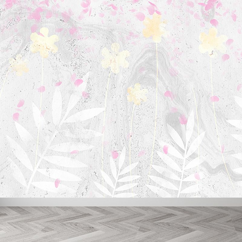 Light Color Flower Blossom Mural Moisture Resistant Modern Living Room Wall Covering