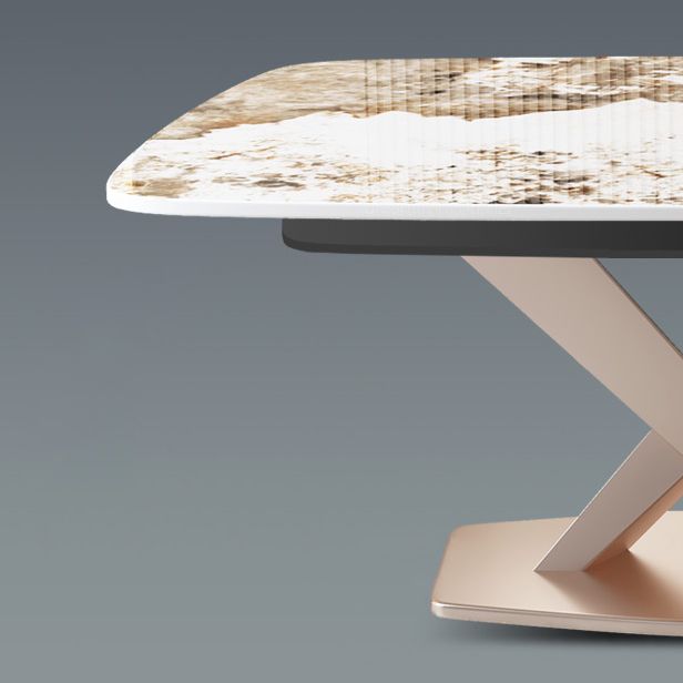 Glam Stone Rectangle Dining Table Metal Base for Dining Room