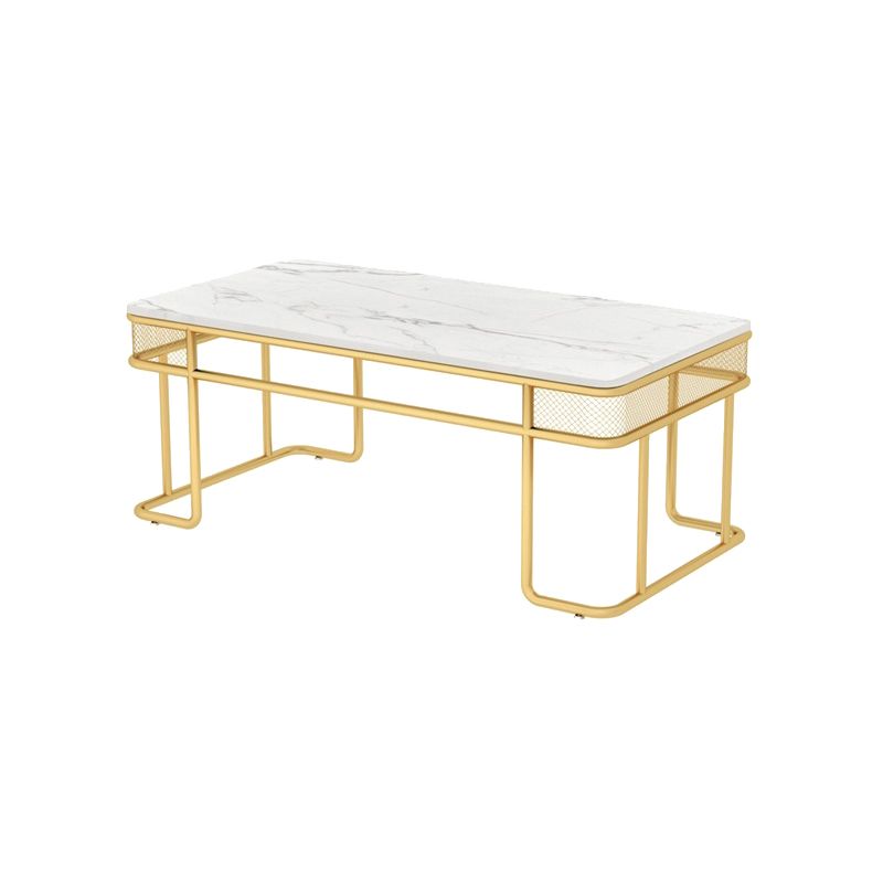 Glam Style Rectangle Coffee Table with Golden Iron Base and Shelf