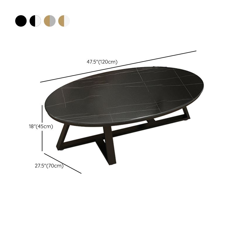 Glam Oval Slate Coffee Table 17.7"H Iron Cross Legs Cocktail Table