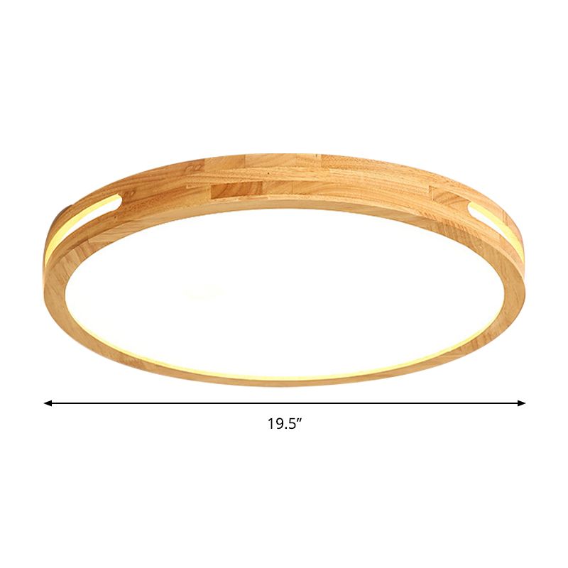 Japanese Style Circular Ceiling Mount Light Wood 12/16/19.5 Inch Wide LED Ceiling Lamp in Beige for Adult Bedroom