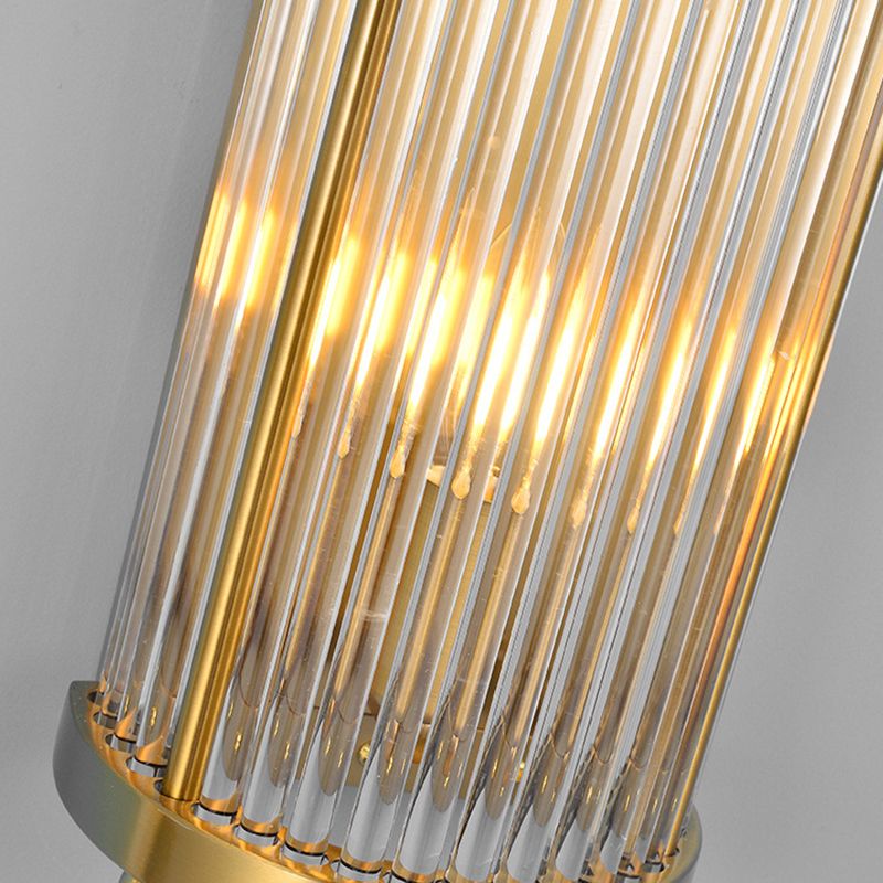 Luces de apliques cilíndricos cristalínicos transparentes Estilo moderno Lámpara de montaje de pared de 2 luces en oro