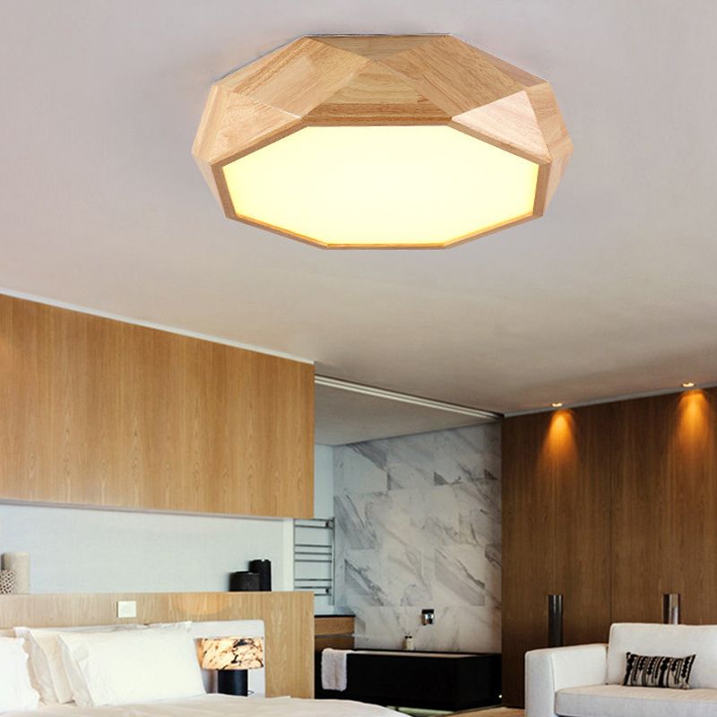 Wood Faceted Octagonal LED Flush Mount Light Nordic Flush Mount Ceiling Light for Living Room