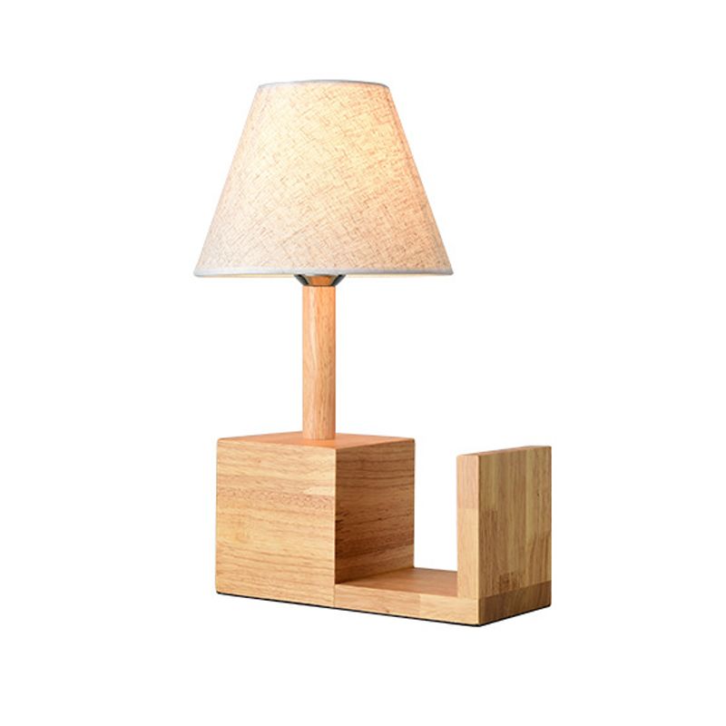 Luz de mesa de tela de sombra Modern Empire 1 lámpara de mesita de noche de bombilla con diseño de estantería en beige