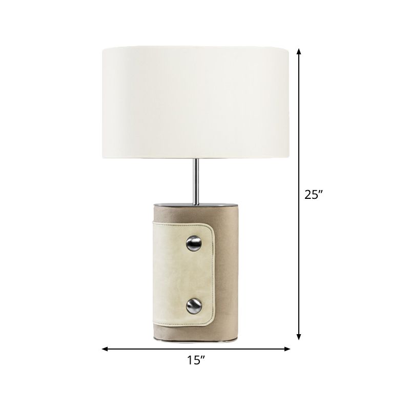 Shaded Table Light Contemporary Fabric 1 Head Small Desk Lamp in White for Bedroom
