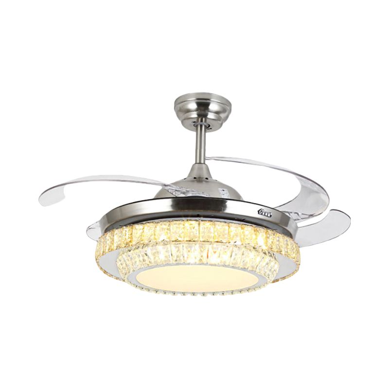 Modernismo a 3 livelli Round Semi Flush Crystal Block LED Affermazione della ventola del soffitto in nichel con 4 lale, 19 "di larghezza