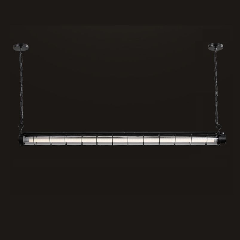 Black Metal Island Light Fixture Industrial Cylinder LED Hanging Lamp with Glass Shade