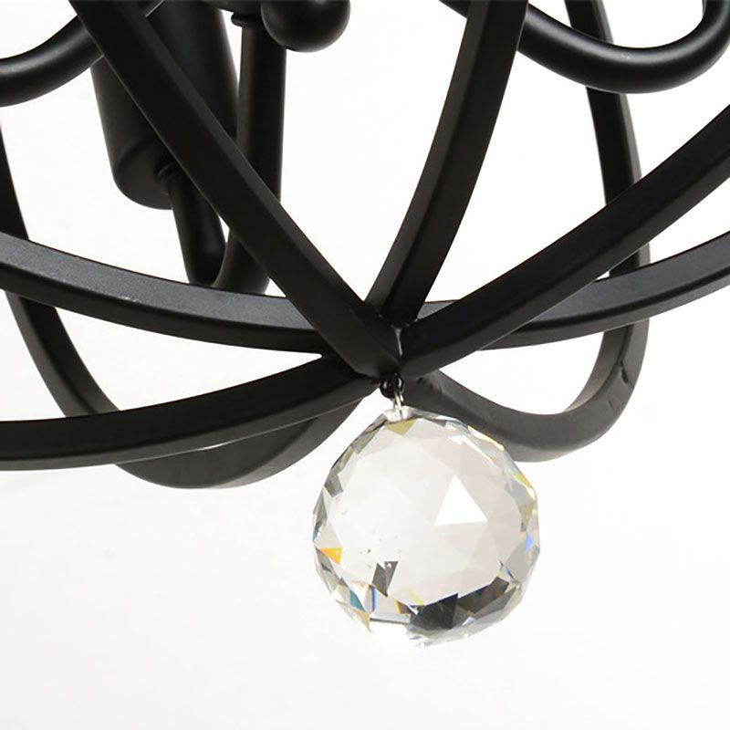 1/4/5-Head Wire Cage Flush Ceiling Light with Clear Crystal Ball Retro Black Metallic Flush Mount Light