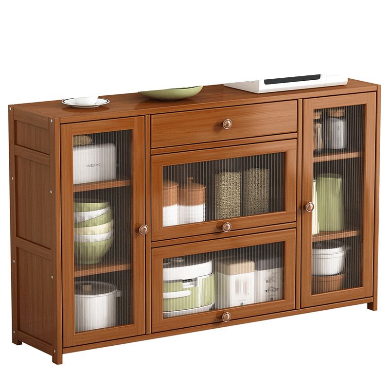 Modern Rectangle Accent Cabinet Brown Wood Knobs Side Cabinet with Doors