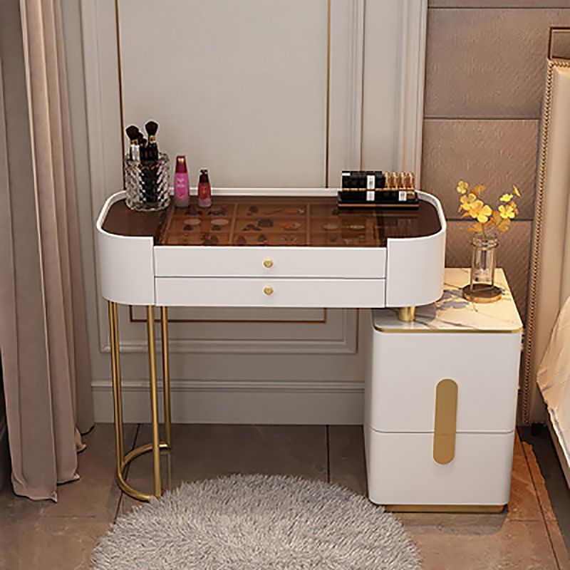 Glam Makeup Vanity Set Glass Top Vanity Dressing Table with Drawers