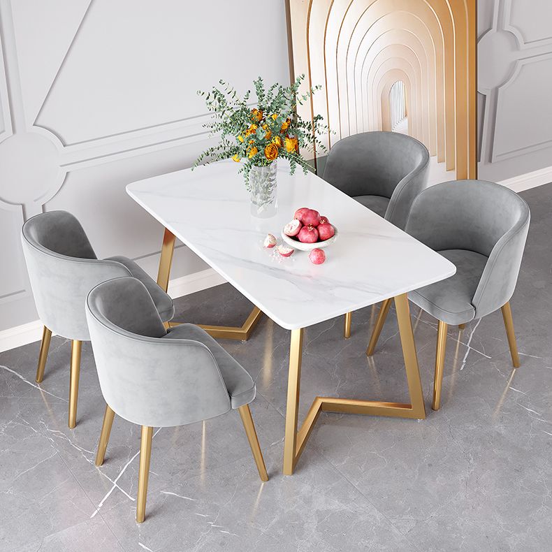 Glam Iron Dining Table Set 1/2/5/6 Pieces Rectangle Dinette Set with Sintered Stone Top