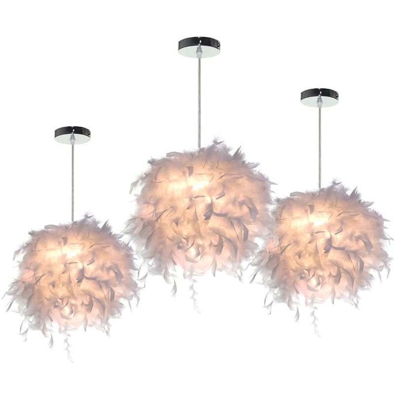 Sphere Feather Ceiling Chandelier Modern Creative Art Deco Living Room Hanging Ceiling Light in White