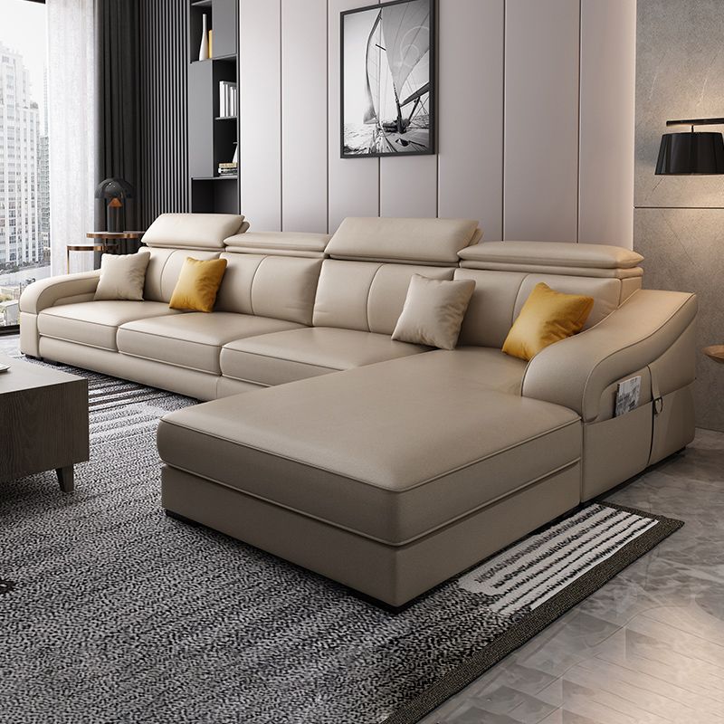 Linen and Faux Leather Reversible Modular L-Shape Furniture Sectionals