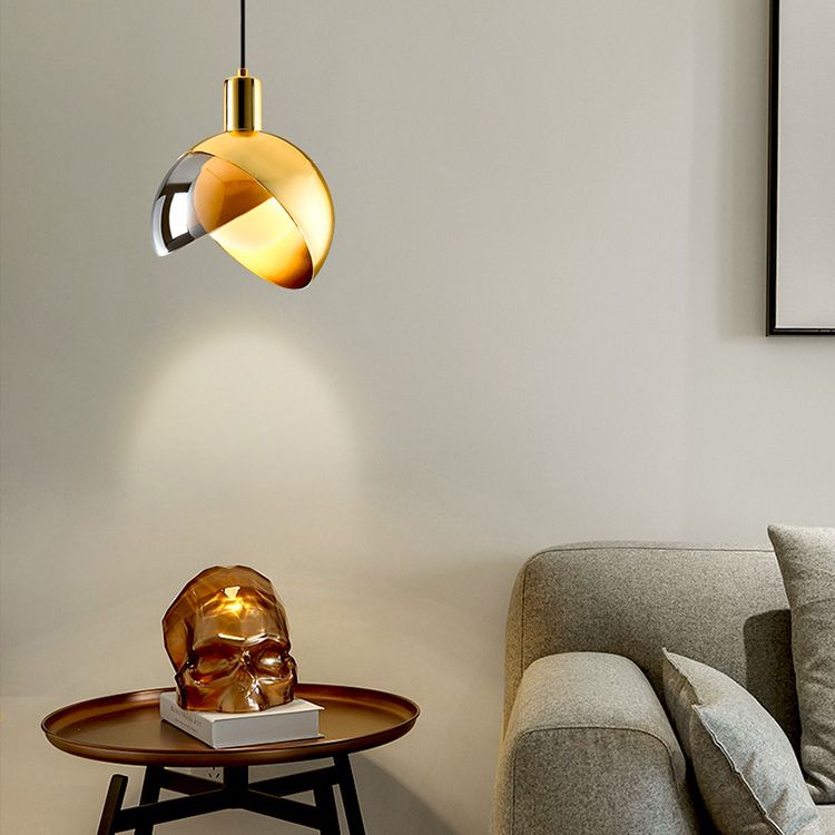 Glass Gold Hanging Lamp in Modern Artistic Style Wrought Iron Globe Pendant Light for Dining Room