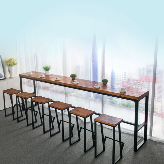 Brown Modern Style Bar Table Solid Wood and Iron Breakroom Bar Table