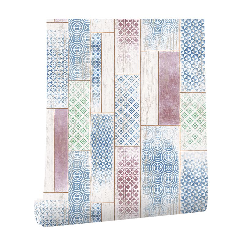 Geometric-Patterned Wood Wallpaper Bohemian Style Smooth Wall Decor in Blue for Home
