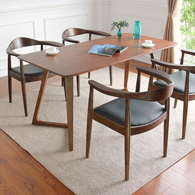 Rechthoek dubbele voetstuk moderne tafel massief hout vaste tafel voor thuis