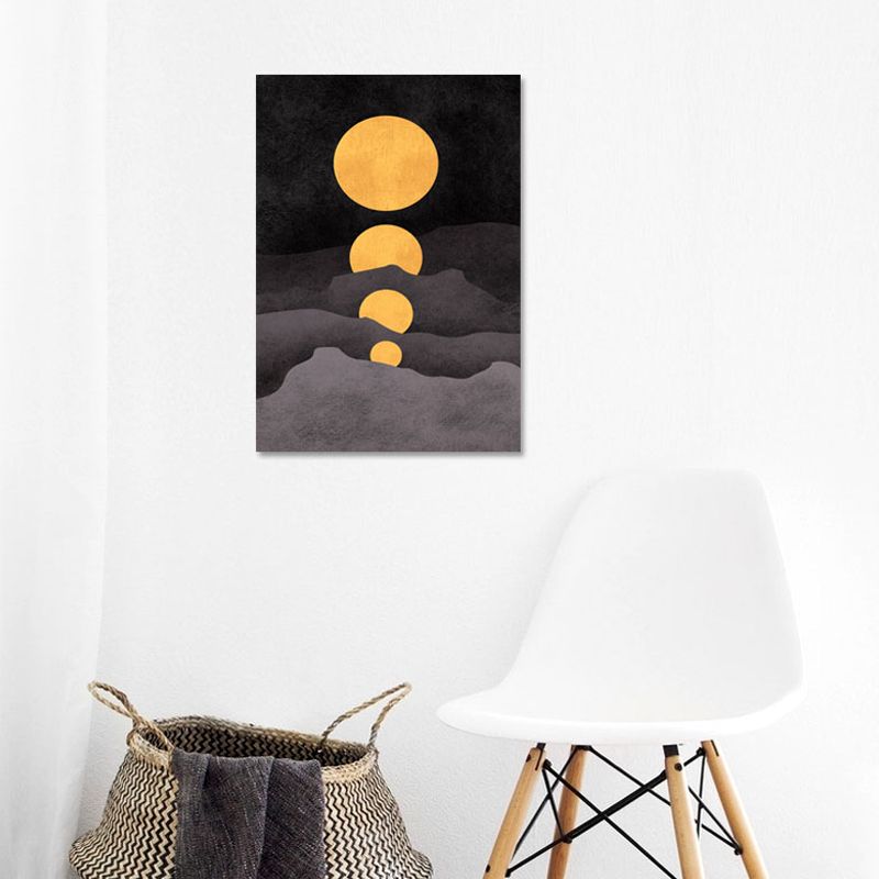 Illustration Kids Wall Art Print with Mountains Drawing in Dark Color for Sitting Room