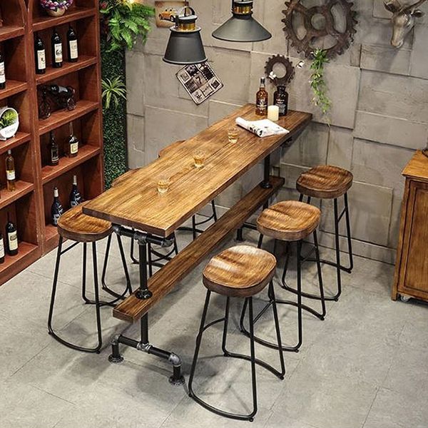 Rectangular Solid Wood Bar Table Set Industrial 1/4/7 Pieces Counter Table with Stools