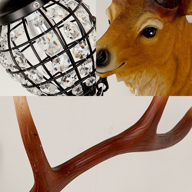 1 Kopfwandleuchten Beleuchtung rustikaler Elchharz -Wandlampe in Braun mit Kristall -Wasserdrop -Schatten, 14,5 "/20" W.