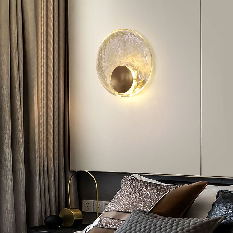 Circular Wall Mount Light Modern Style Clear Crystal 1-Light Sconce Light Fixtures in Gold