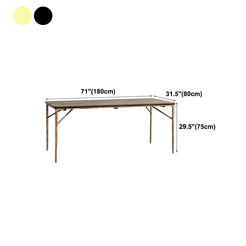 Traditional Luxury Dining Table Rectangle Solid Wood Dining Table with Metal Base