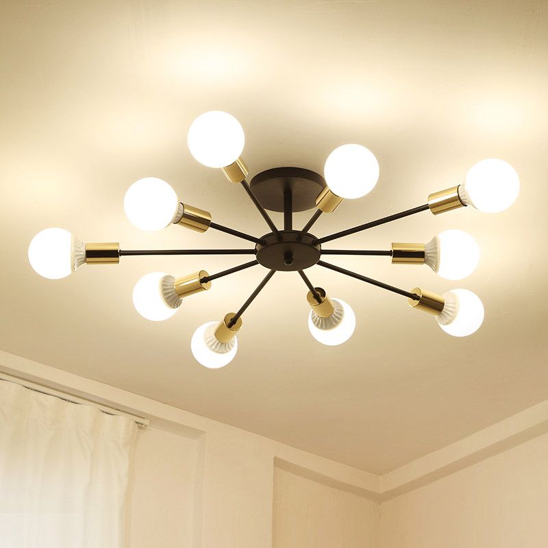 Black Sputnik Semi Flush Light Industrial Metallic 6/8 Lights Ceiling Mounted Fixture with Exposed Bulb, 23.5"/27.5" W