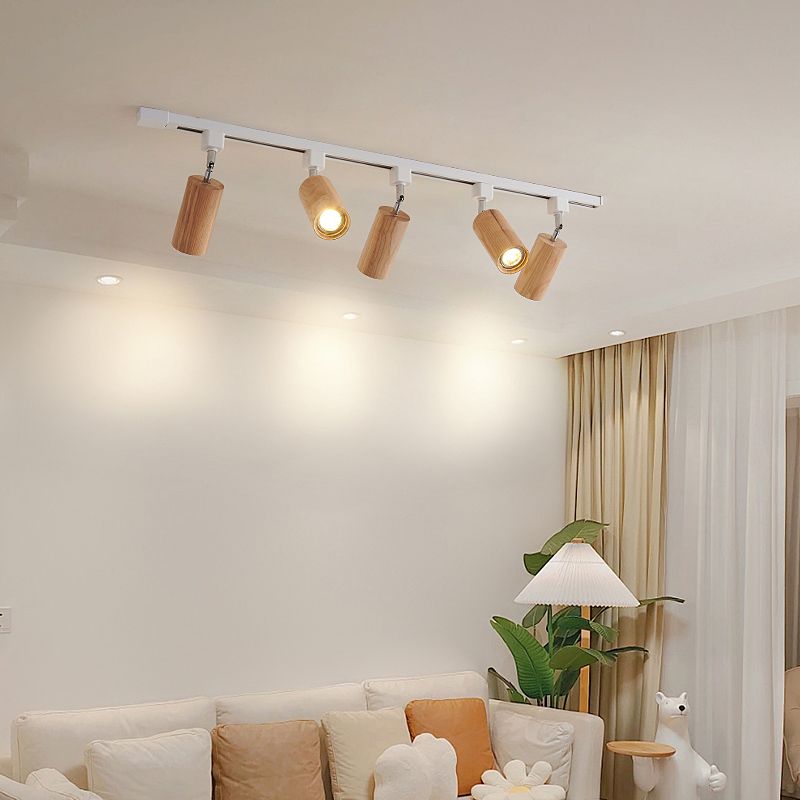 Modernism Ceiling Track Light Wood and Iron Multi - Head Ceiling Semi Flush