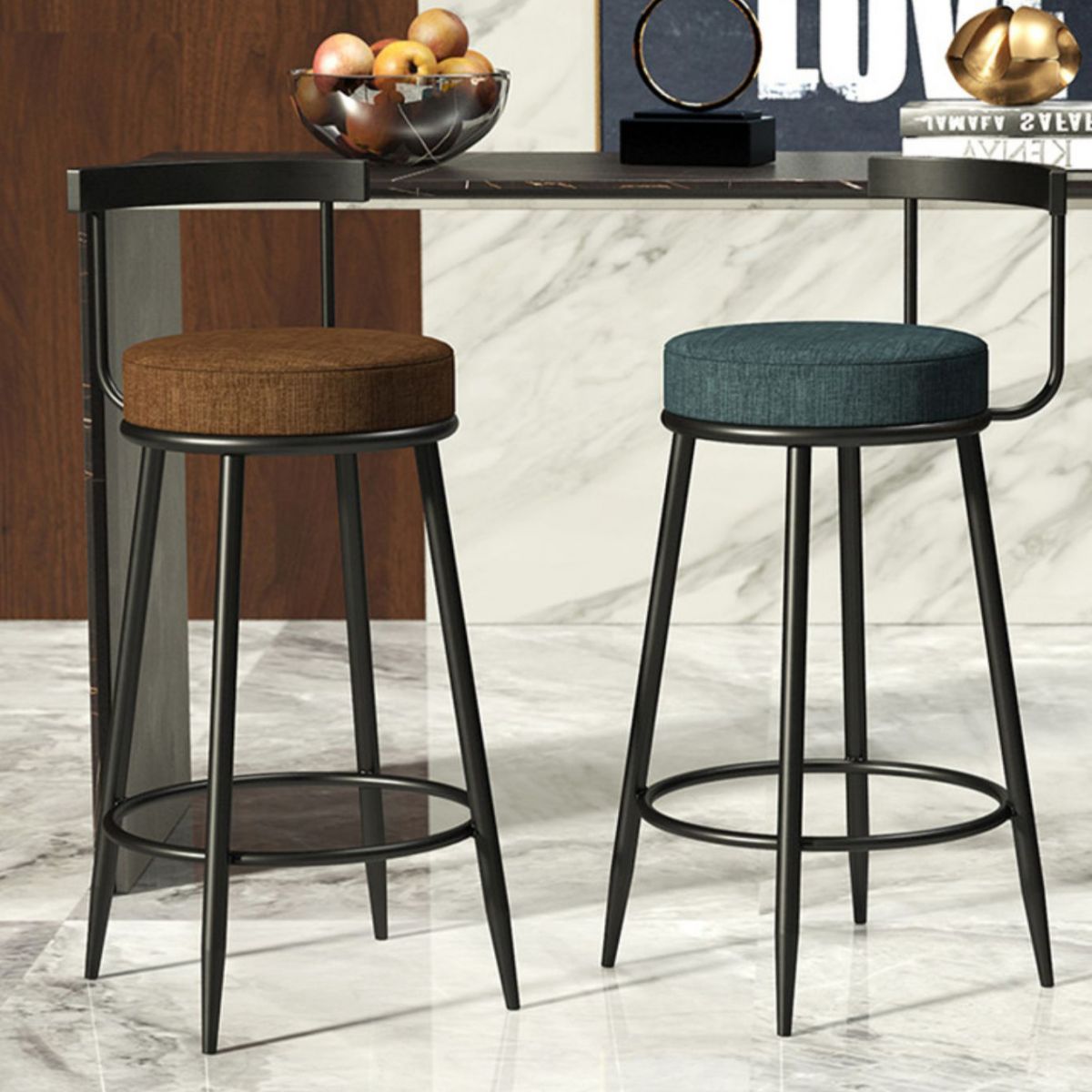 Contemporary Low Back Home Stool Matte Finish Upholstered Bar Stools