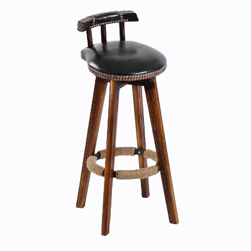 Scandinavian Wood Stool Faux Leather Counter Stool in Matte Finish