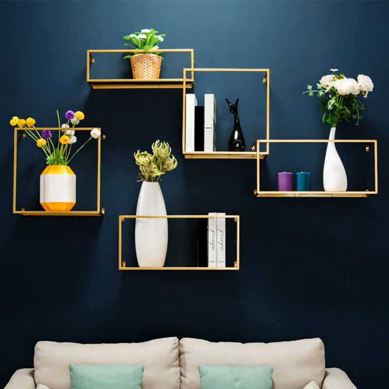 Floating Gold Metal Bookshelf Glam Wall Mounted Shelf Bookcase