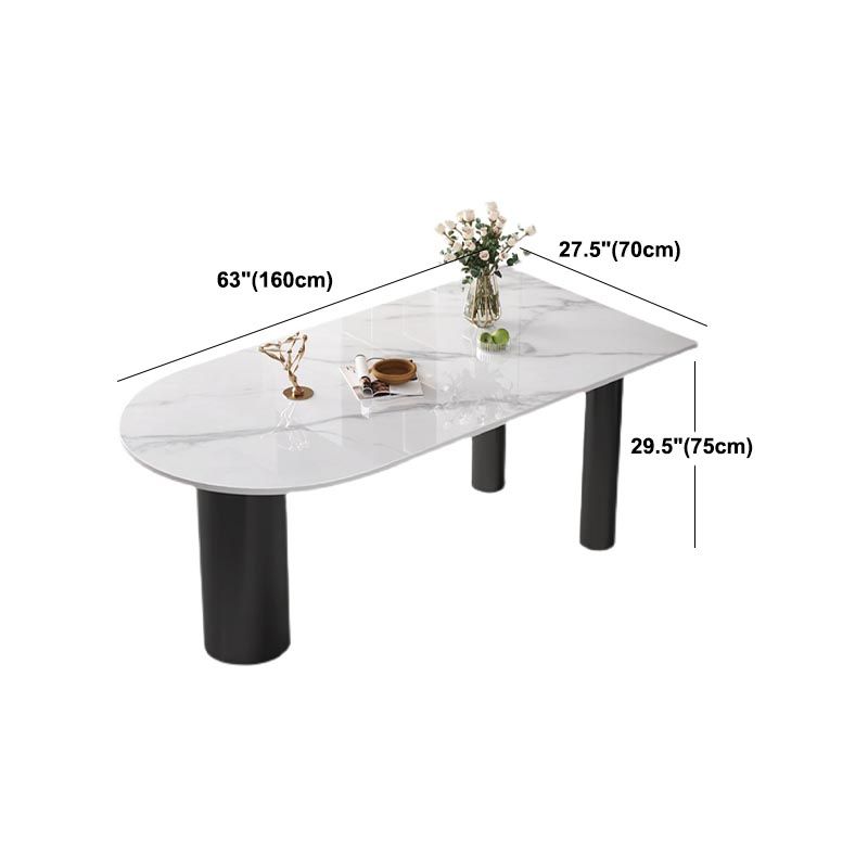 Modern Stone White Dining Table Oval Iron Table with 3 Legs Table