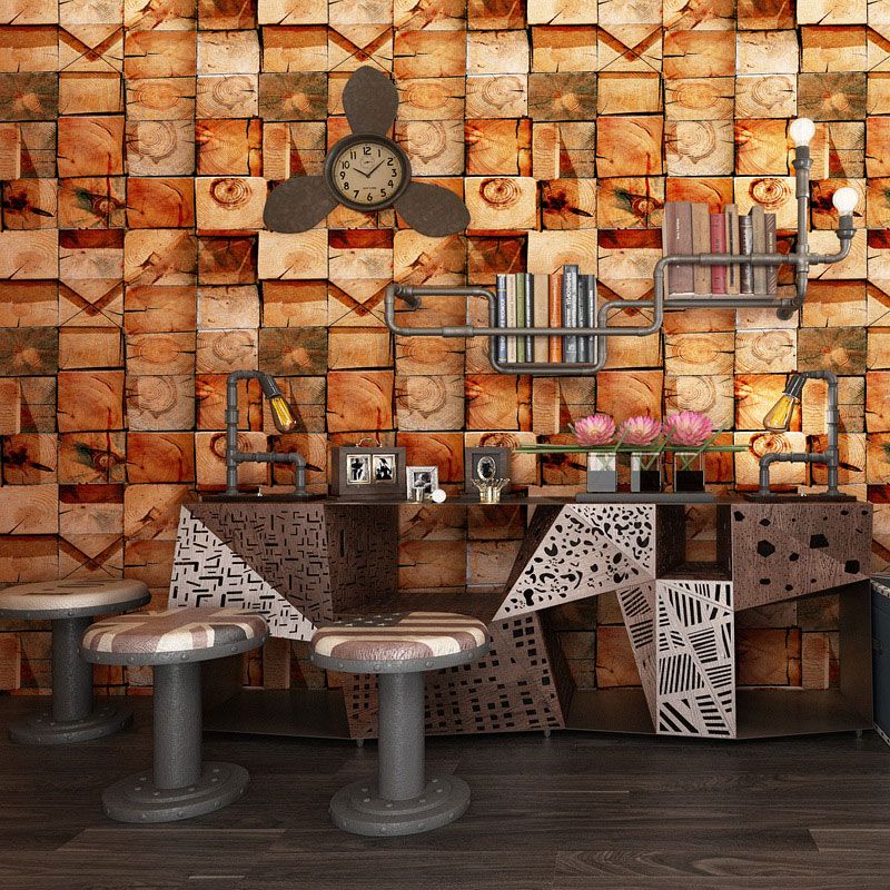 Plaster Faux Wood Effect Wallpaper in Pastel Yellow, Decorative Wall Covering 20.5" by 33'