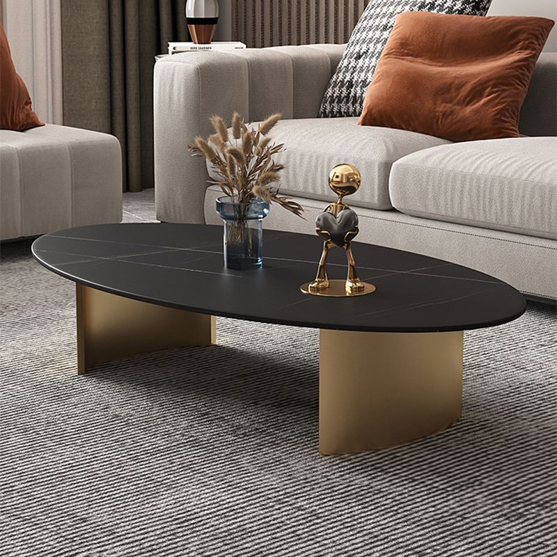 Oval Slate Coffee Table Glam 2 Legs Coffee Cocktail Table, 15.74" High