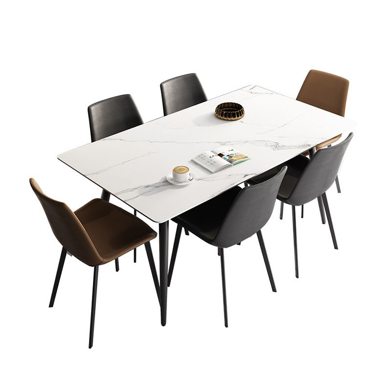Stone Top Dining Table Rectangle Modern Dining Table with 4 Black Legs