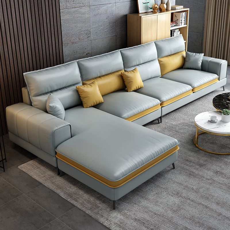 Contemporary Faux Leather Living Room Recessed Arm Sofa Chaise