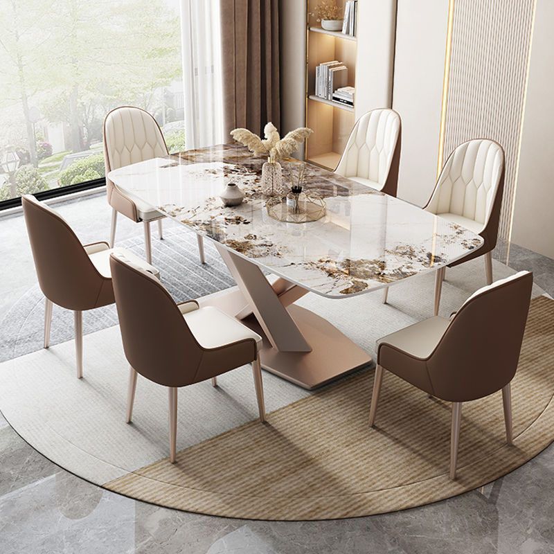 Modern Dining Set 1/5/7 Pcs Sintered Stone Top Table with Dining Upholstered Chairs