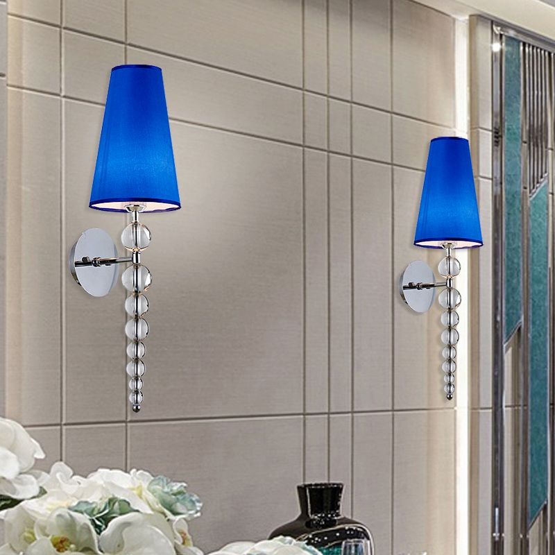 Cone Living Room Sconce Light Modernism Clear Crystal Glass 1 Head Blue Wall Lighting Fixture, 19"/26.5" Tall