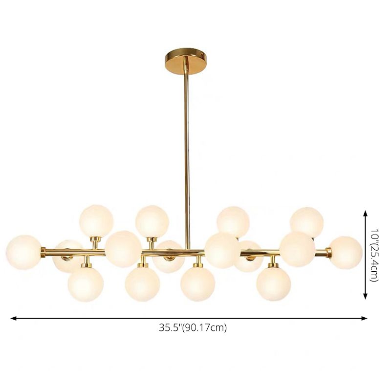 16 lumières Restaurant Island Lamp Minimaliste Gold Hanging Light avec boule blanc nulle