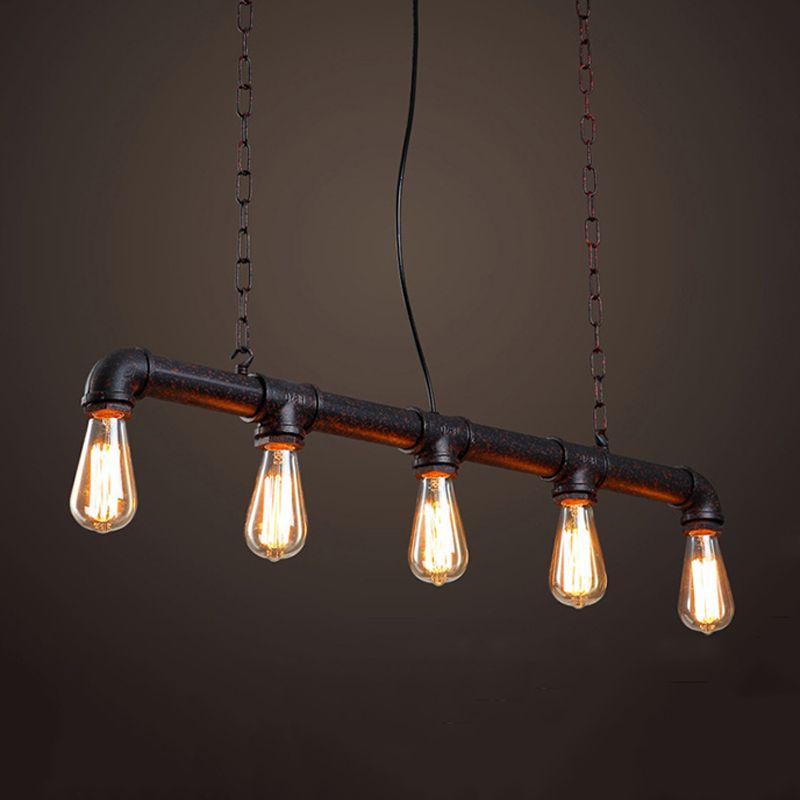 Linear Shape Pendant Light Kit Industrial Style Metal 5/10 Lights Pendant Light in Rust